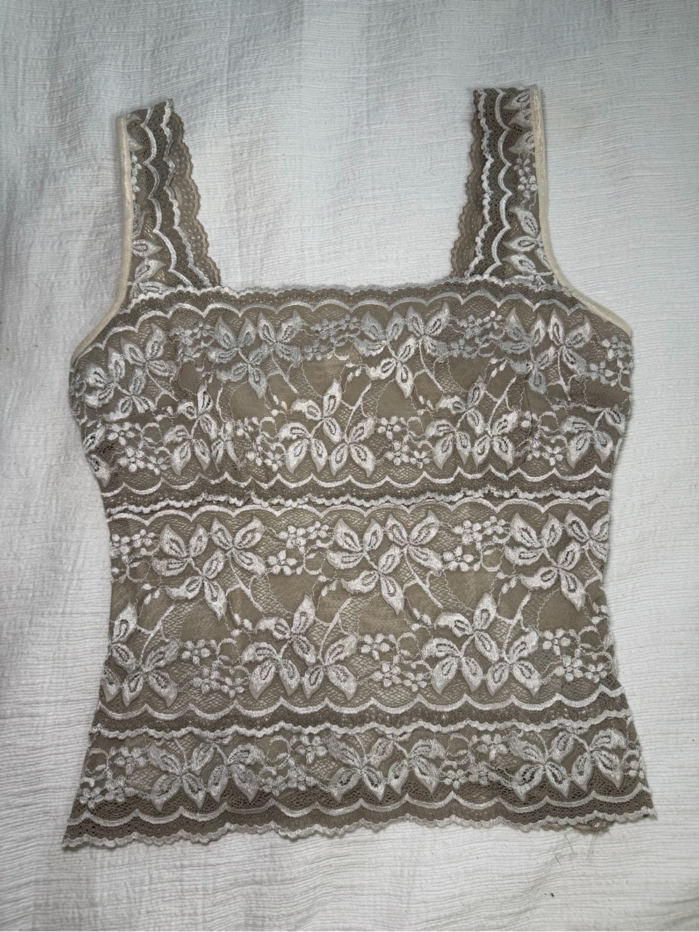 Cache Lace Floral Camisole in Taupe and Ivory